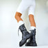 SCHWARZE PUNK GOTHIC DAMENSTIEFEL MIT NIEDRIGEM ABSATZ UND PROFILSOHLE – PLATEAU BIKER BOOTS